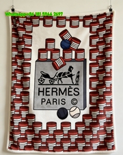 Hermès Vintage Ball Game Carriage Print Flannel Throw Blanket IMG_5093